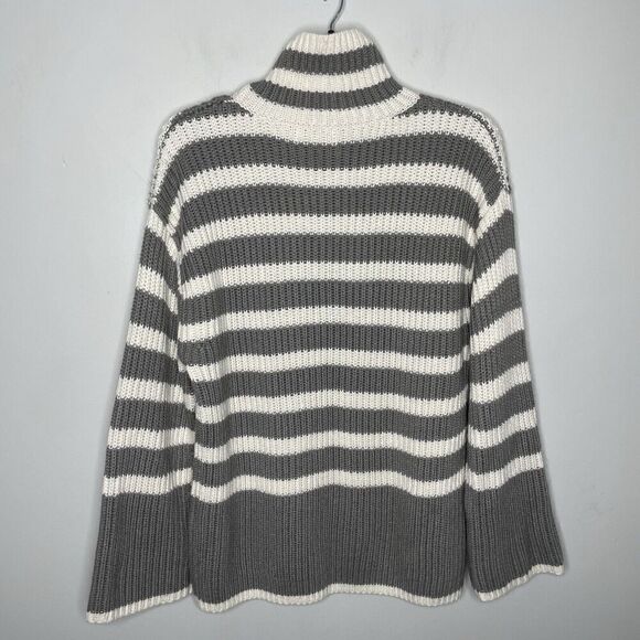 PETER SOM Collective Sweater Women XS Oversized Striped Pullover Turtleneck Gray - Picture 7 of 14